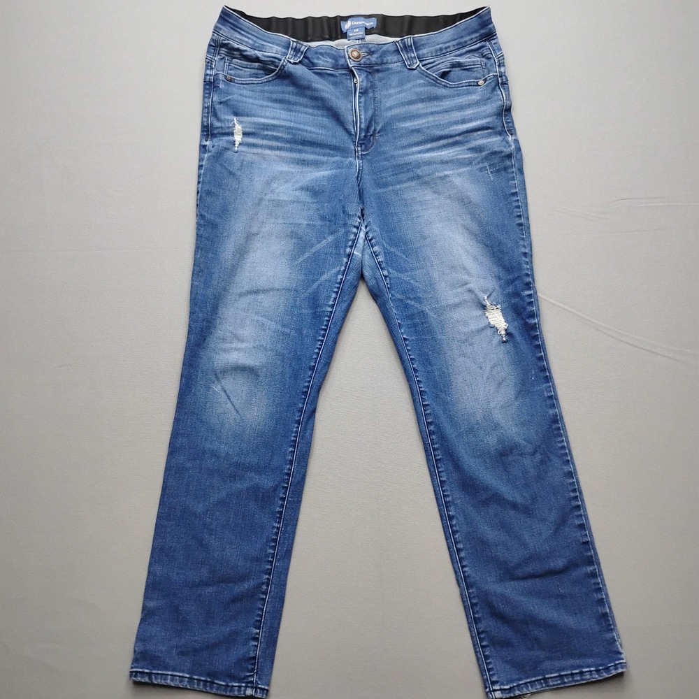 Democracy Ab Solution Womens 16 Distressed Straight Leg Jeans Blue
